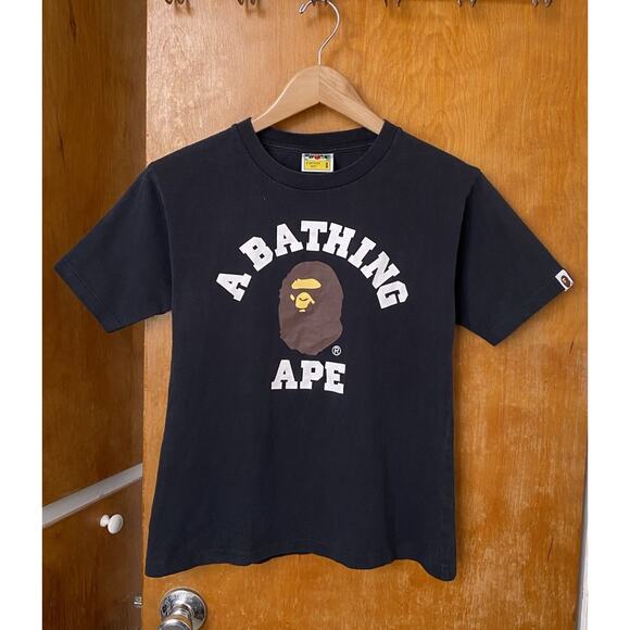 A BATHING APE BAPE College Font Graphic T Shirt Vintage Single Stitch Sz S Black - Picture 2 of 12
